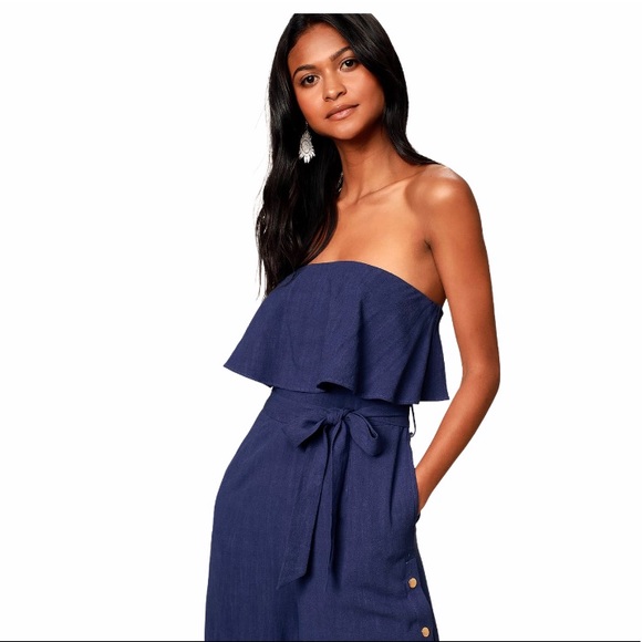 Lulus Lanah Navy Blue Strapless Jumpsuit Culotte - Picture 12 of 12